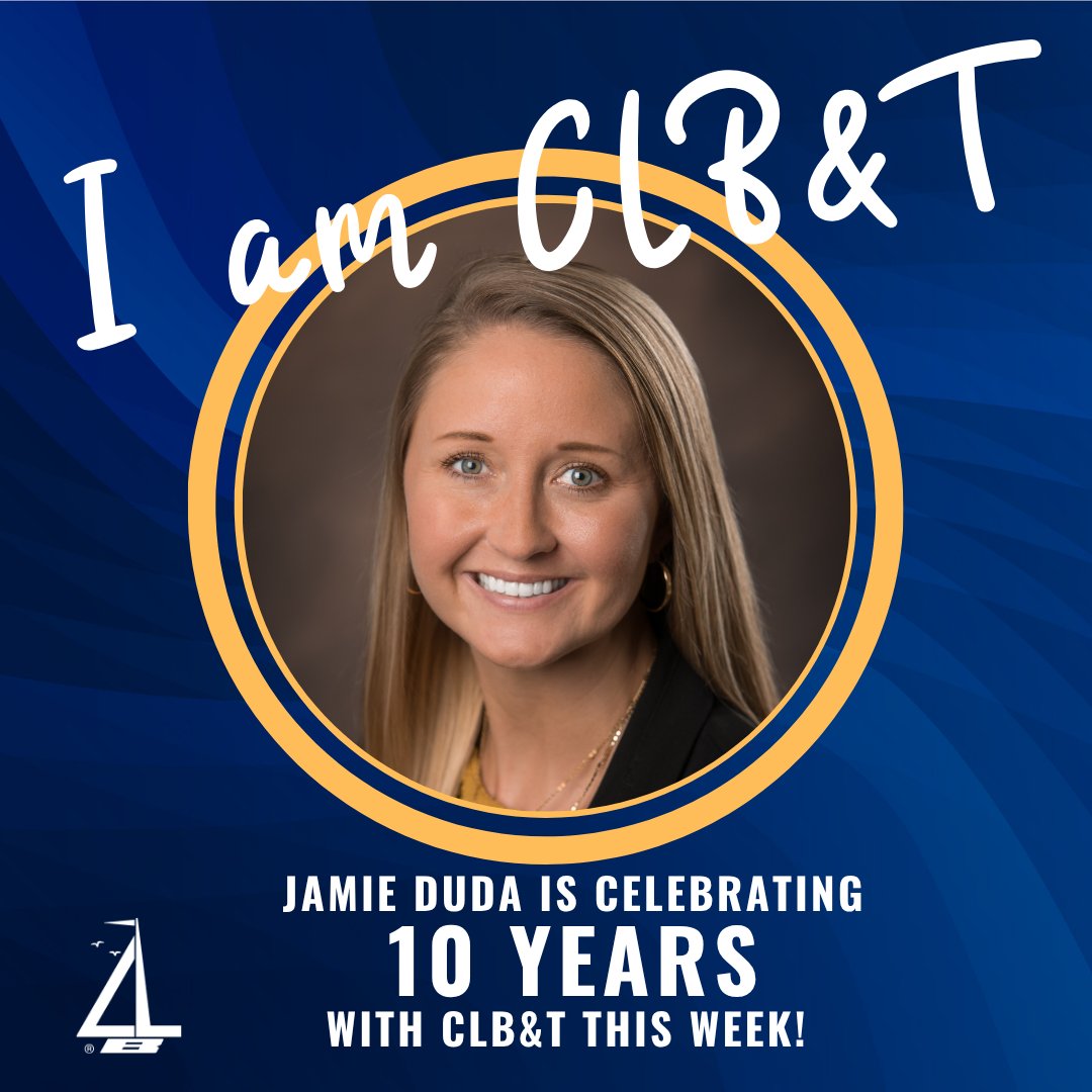 CLBankAndTrust's tweet photo. Congratulations to Jamie Duda on celebrating 10 years with Clear Lake Bank &amp; Trust this week! Jamie is a Teller Operations and BSA Specialist in our Clear Lake location. Thank you for your years of service to CLB&amp;T, Jamie! https://t.co/NsVLdnXQUF