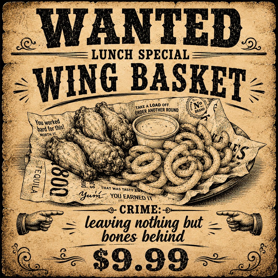BreWingZ's tweet photo. Outlaw behavior: getting lunch for under $10 and earning double points for it 😏🤠🔥

Lunch specials run Monday–Friday from 11am–4pm. Rewards members, this one’s got your name on it 👀🍔

#BreWingZ #LunchSpecial #RewardsProgram #HoustonEats https://t.co/A4Zqhduoqy
