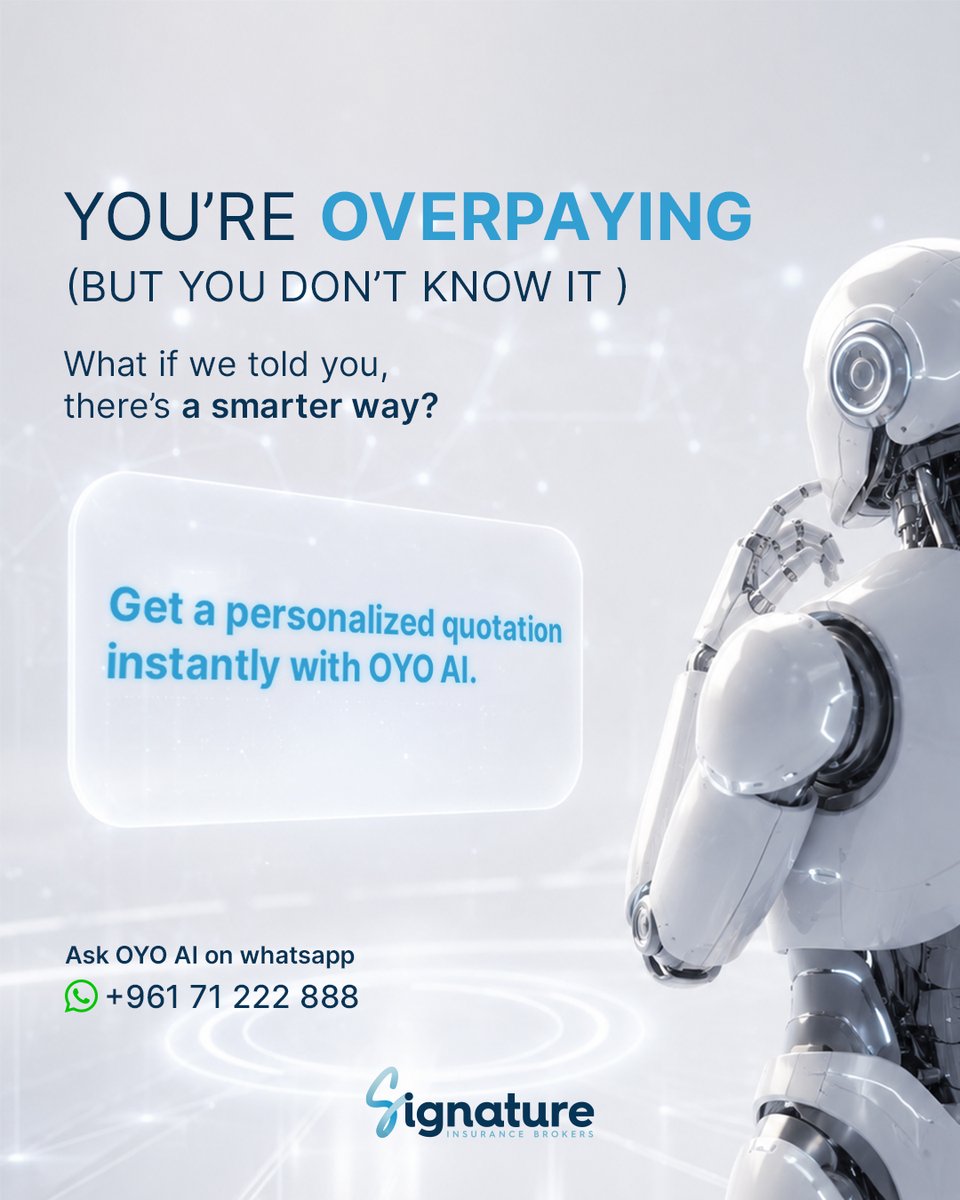 elio_sabbagh's tweet photo. Are you 100% sure you aren't overpaying for your insurance?
Most people are paying for coverage they don't even need, while completely missing out on the protection they actually do. This mismatch creates silent costs that hurt your wallet every single month.
With OYO AI, you can stop guessing and start saving instantly.

Get your personalized, optimized quotation right now on WhatsApp: +961 71 222 888
#SIB #AI