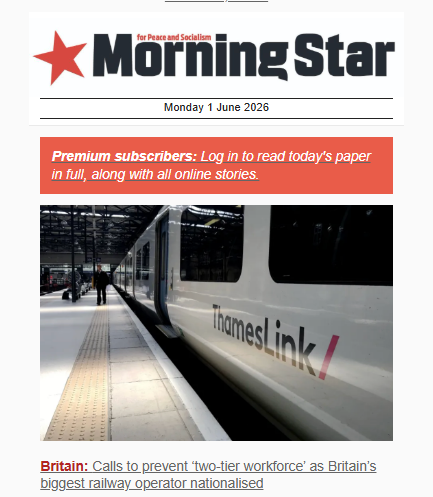 Labour4S's tweet photo. Stop the drive to war and receive a daily dose of accurate reporting in your inbox. Sign up to the free Morning Star daily newsletter here: https://t.co/Gh9s9sImft https://t.co/LWfxFfc0QE