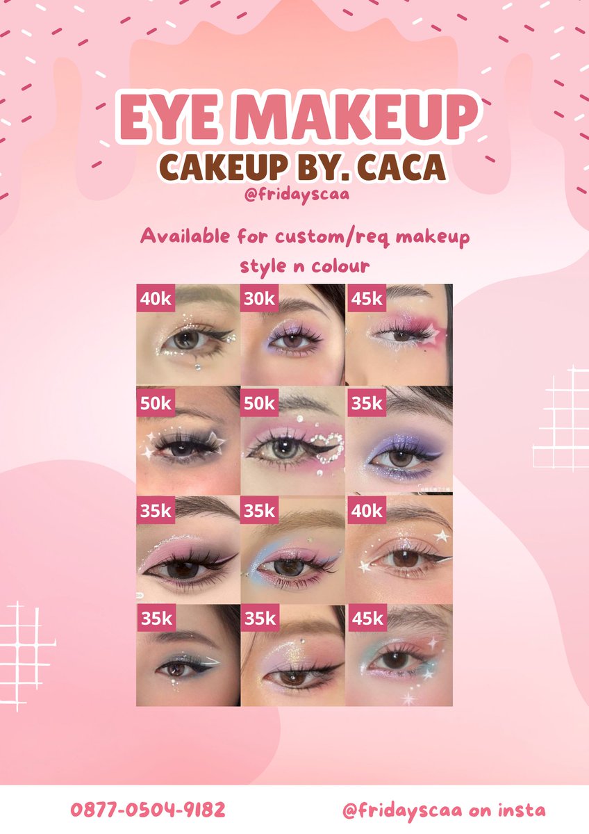 harsanila's tweet photo. ૮꒰៸៸◞ JASA EYE MAKEUP AND HAIR DO 🧁💗

aku open jasa eye makeup &amp; hairdo untuk Jaehyun Fan-con &amp; Allobank festival! will got 10—15% discount kalau book bareng temen 💞 start 25k!! 

hotel service ✅
catok rambut ✅
#JAEHYUN_MONOinJAKARTA #ALLOBANKFESTIVAL https://t.co/0ZQkAtZi3k