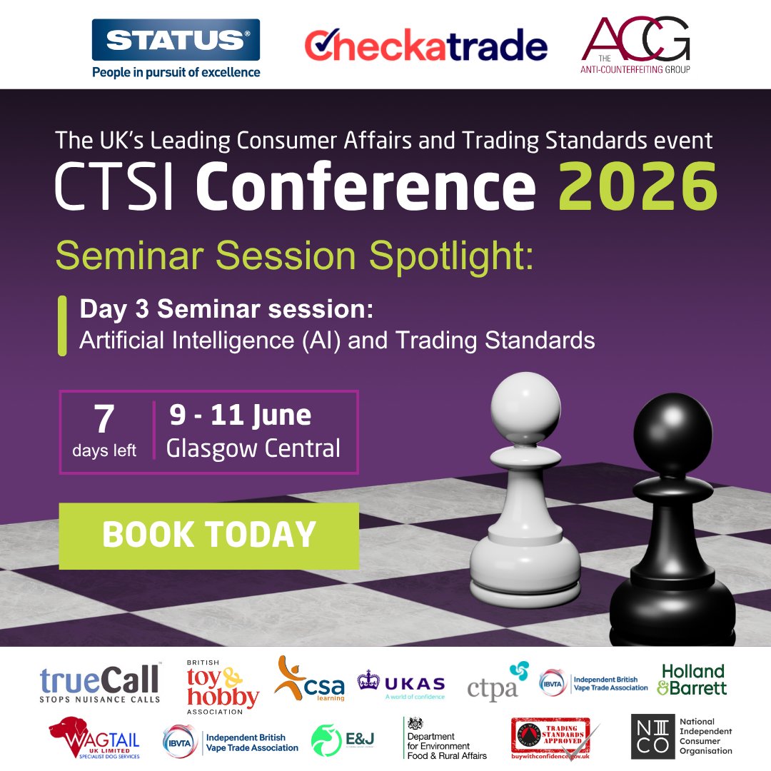 CTSI_UK's tweet photo. Artificial intelligence is moving fast, and the question for our profession is no longer whether it will affect the way we work, but how we keep up and make the most of it.

https://t.co/fikG2q60Wf

#CTSIConference #CTSI26 #TradingStandards #Glasgow #ArtificialIntelligence #AI https://t.co/avoutyDaJl