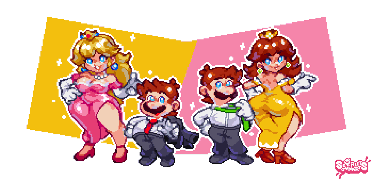 ScarletSunArts's tweet photo. Mario &amp; Peach done!✨
Who's Next?
#Mario #Pixelart https://t.co/0xfLix96Tf
