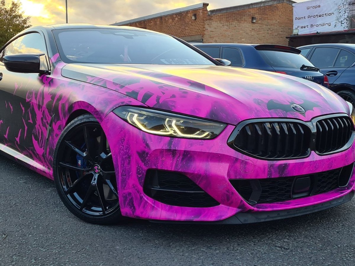 WrapartUK's tweet photo. BMW M8 Bespoke Bat Girl Theme Wrap Birmingham #VehicleWrap #BMWMWrap #ColourChangeWrap #BespokeWrap #Wrapartuk https://t.co/aqxbeUHSFt