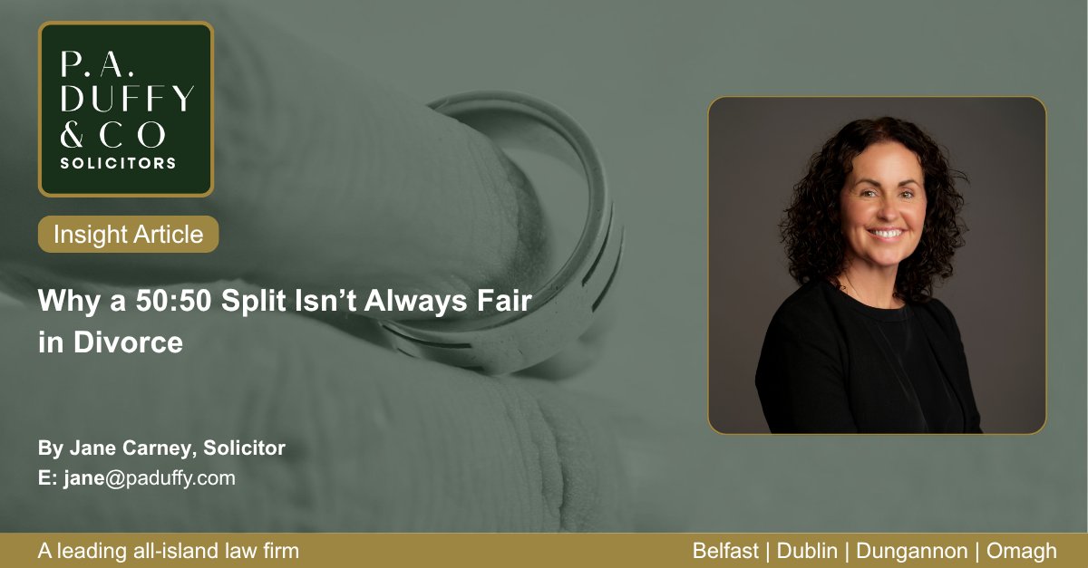 paduffylaw's tweet photo. Jane Carney, a Solicitor in our Divorce &amp; Family team, explores why a 50:50 split of assets isn’t always the fairest outcome when marriages come to an end. Read more here  https://t.co/AXiyojfPM2

#Divorce #Seperation https://t.co/9tnjEW3g0r
