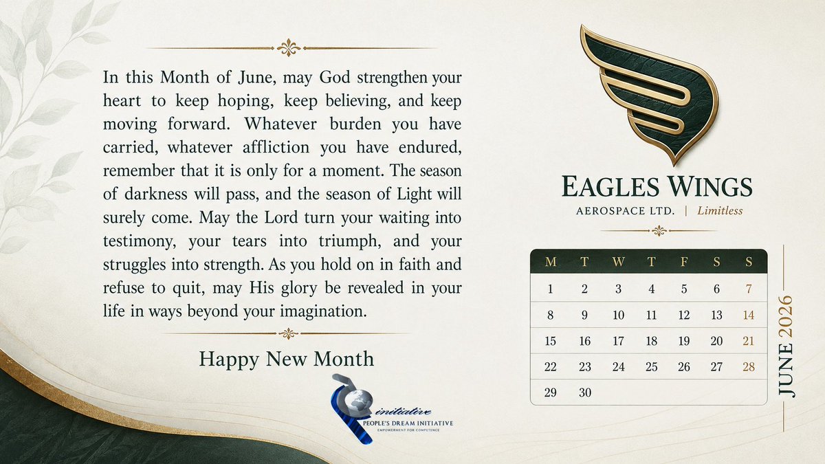 EaglesWingsLTD's tweet photo. New month, new opportunities, new horizons. Your reward for the month of June. https://t.co/oYolIGAblb