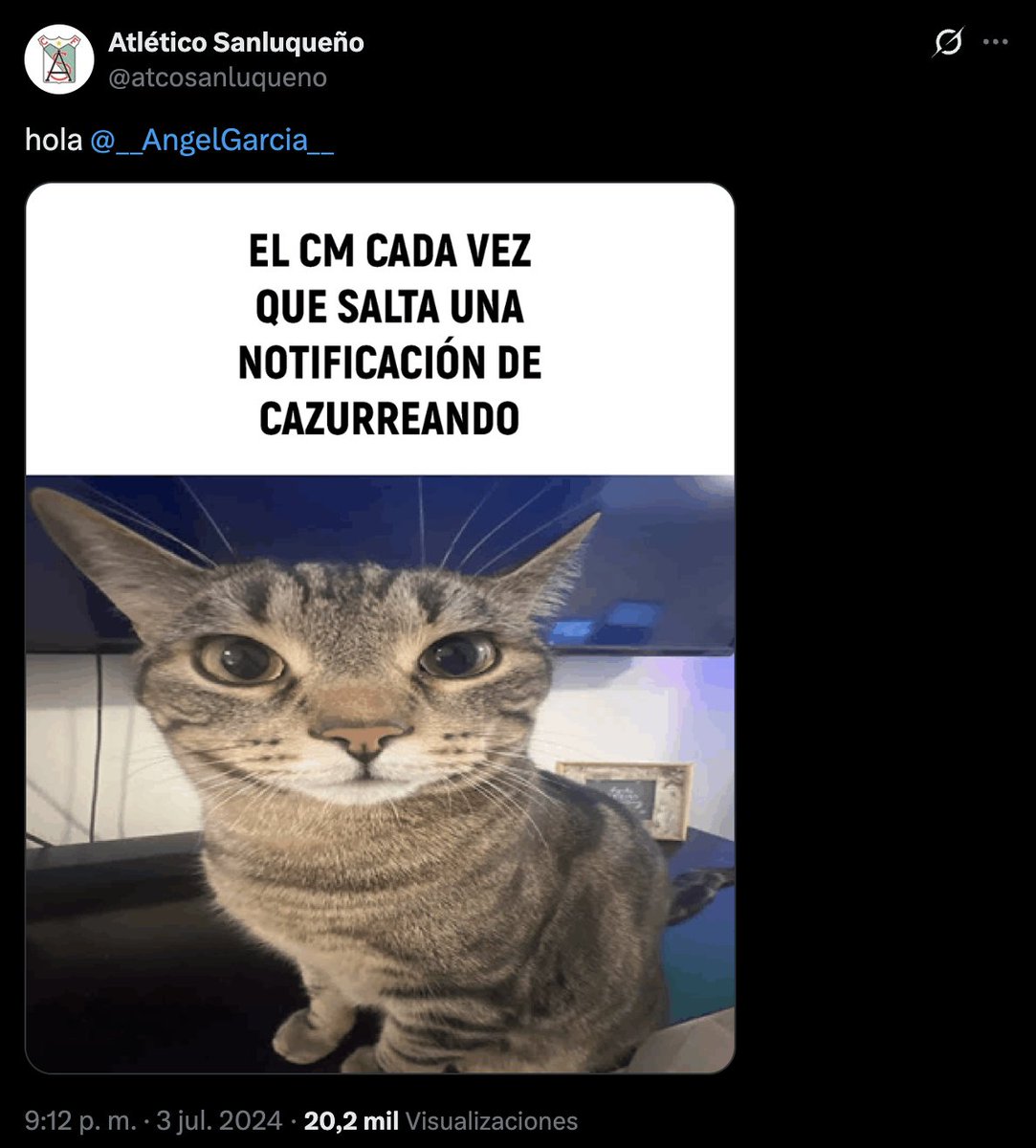 atcosanluqueno's tweet photo. Tú antes molabas @__AngelGarcia__  ¡Ni mi ex me odia tanto!

Ojalá dejes tus guerras personales para atacar y dañar a un club con más de 75 años de historia ¡Un fuerte abrazo! https://t.co/9PMlByLbNH
