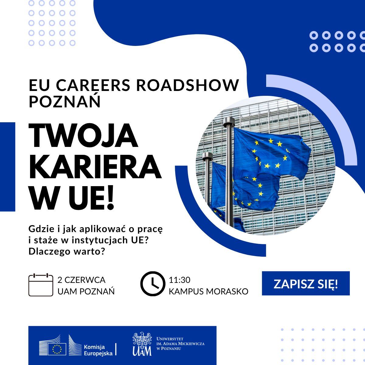 EUinWroclaw's tweet photo. Już jutro widzimy się na #EUCareersRoadshow na @UAM_Poznan - o możliwościach kariery w instytucjach unijnych opowiedzą: @lindbergeu i Rafał Gwizd z @EUinWroclaw 

Szczegóły na naszej stronie → https://t.co/O1MUTNGhY5 https://t.co/6SYdtSP9OX