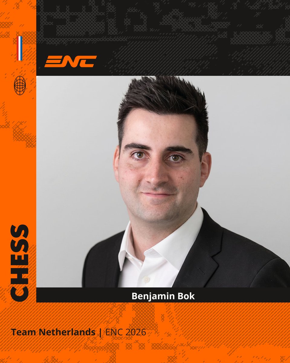 TeamNED_Esports's tweet photo. Announcing Chess GM @GMBenjaminBok, who will represent the Netherlands at the first edition of the @ENC_EN! ♟️

We’ve received a direct invite to the tournament and will not have to play the qualifiers. See you all in November! 🇳🇱

👋 @enc_ar | #esportsnationscup | #esports #enc https://t.co/kXmITphilH