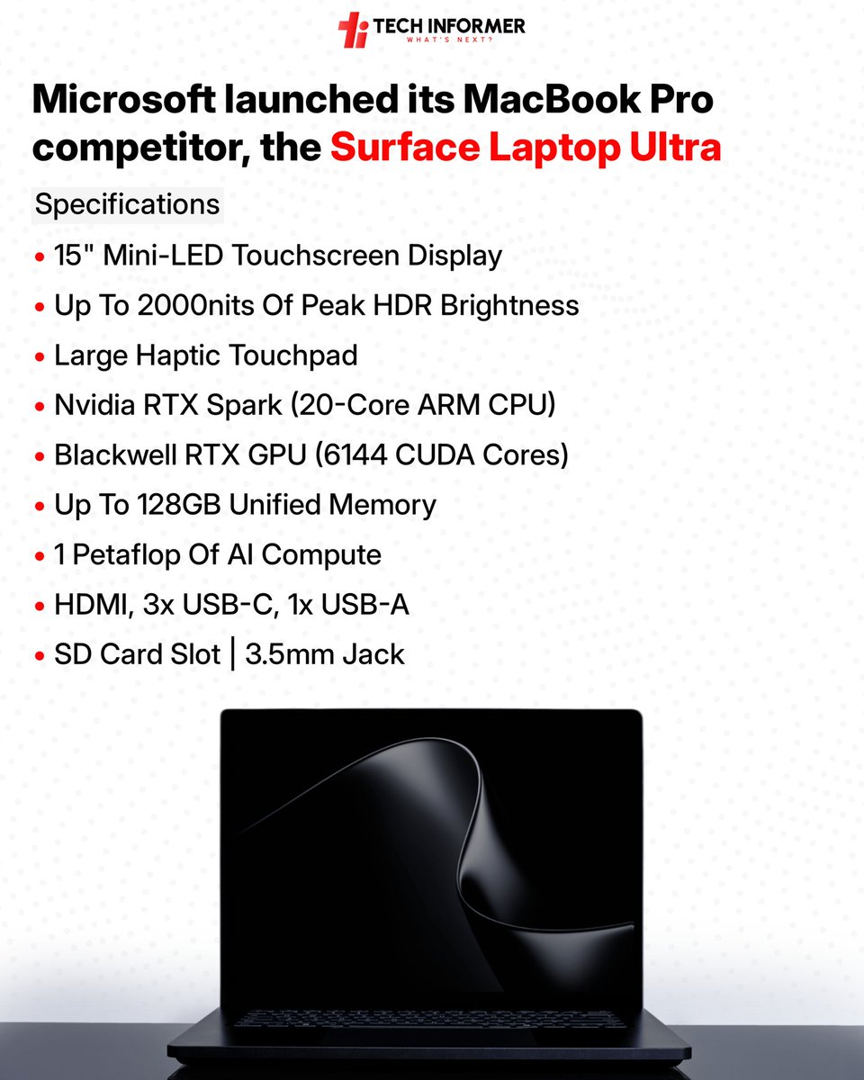 Tech_Informer_'s tweet photo. Microsoft has confirmed that the Surface Laptop Ultra will launch later this year, although pricing and region-wise availability details are yet to be announced. The Surface Laptop Ultra will be available in Platinum and Nightfall colour options. https://t.co/3hv9iUY7y6