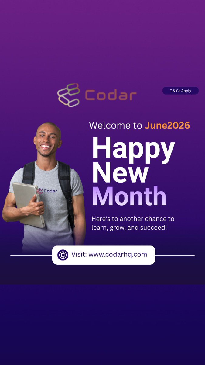 codarnigeria's tweet photo. ✨ Hello, June! A new month means new opportunities, new skills, and new milestones. This is your sign to invest in yourself and take a step closer to your tech goals with Codar. 🚀

#HappyNewMonth #June2026 #CodarTech #LearnTech #TechSkills https://t.co/sfBsW9ncGs