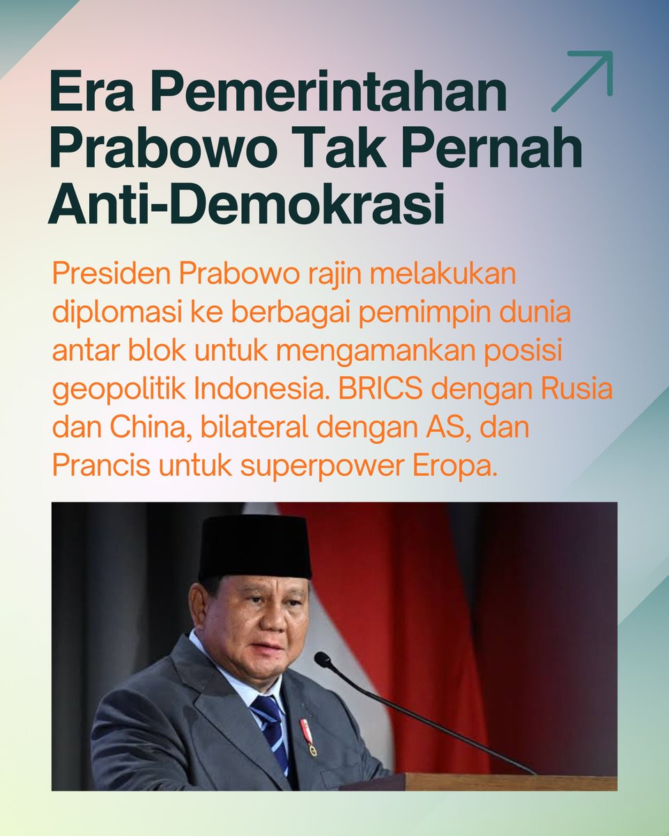 spiiwon's tweet photo. Menjaga keseimbangan di antara kekuatan besar dunia bukan hal mudah, tapi era pemerintahan Prabowo membuktikan Indonesia mampu berdiri tegak antar-blok. Dari kerja sama BRICS hingga kemitraan dengan AS &amp; Prancis, semua demi kepentingan nasional. https://t.co/DVkWVQsxUL