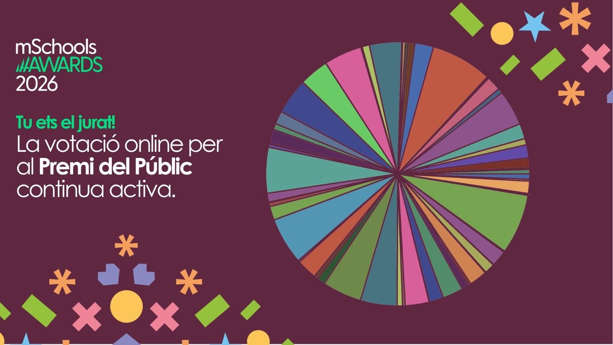 mSchools_MWC's tweet photo. Tu també ets el jurat dels #mSchoolsAwards2026! 🗳️🏆

La votació no s’atura! 🗳️🏆 Vota per la proposta que més t’agradi i ajuda-la a guanyar el Premi del Públic. Un reconeixement que busca destacar aquelles propostes d’aula que millor integren la tecnologia per donar resposta a reptes socials actuals.

Tens dues maneres de participar:
🔹 Online: Disponible fins al 12/06 a les 23:59 h.
🔹 Presencial: El dissabte 13/06 a La Farga de L'Hospitalet, on podràs recórrer l’exposició de finalistes. 🖼️🤖

Tria el projecte que millor connecti l’aula amb el món! 🌍✨

🔗 Tota la informació aquí: https://t.co/VHPoAeYv7l

#PremiDelPublic #VeuDocent #MilloraEducativa #HumanismeDigital