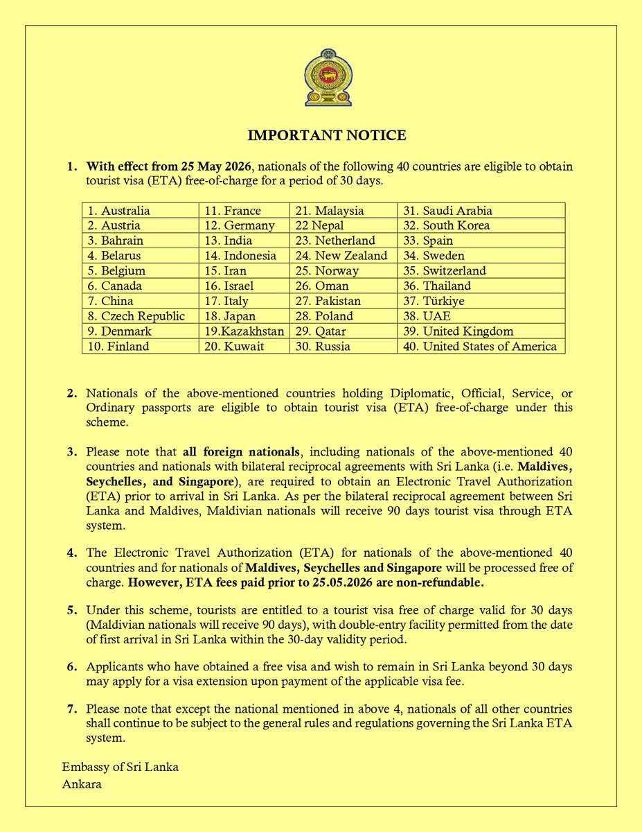 slembankara's tweet photo. Free Tourist Visas for Nationals of 40 Selected Countries https://t.co/aq9qSvxhbA