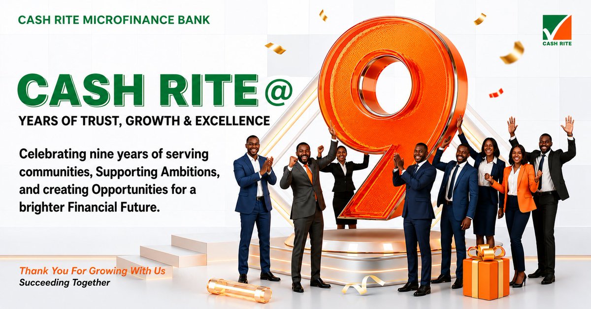Cashritemfb's tweet photo. 9 Years of Trust, Growth &amp; Excellence! 
Today, we proudly celebrate 9 incredible years of serving communities, supporting ambitions, and creating opportunities for a brighter financial future. https://t.co/xuqqXrB4qr