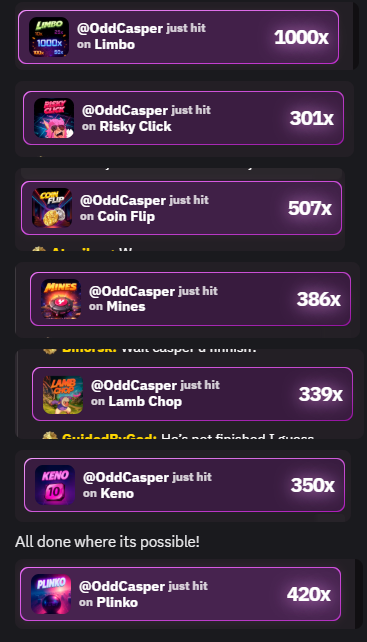 oddcasper's tweet photo. Made a little challenge for myself @yeet  this morning to get aura in every single originals where its possible and with no minbet. And made em all. This was so fun! Didn´t even know that you can aura from Risky Click! @d3___rs @d3rewards ! https://t.co/9BMMotenhv