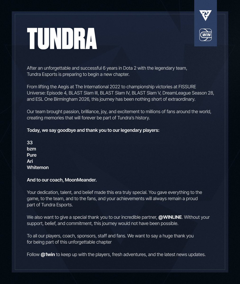 TundraEsports's tweet photo. We have something important to tell you!

To keep up with the players, new adventures, and the latest news, follow @onewin_dota2! https://t.co/d4DPrW6SMG