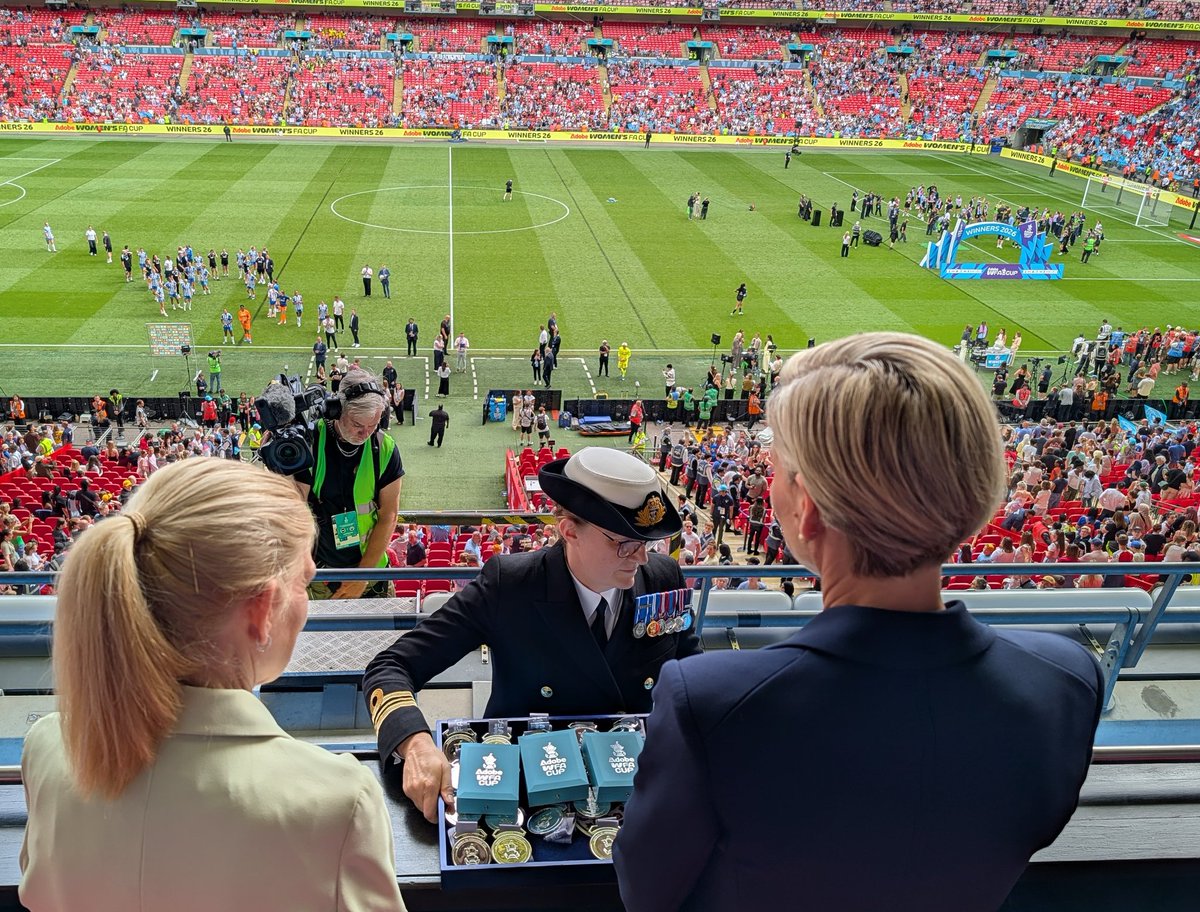 NavyFootball1's tweet photo. Congratulations to RNFA IAG Chair  Lt Cdr Trish Chatfield who is  representing the association at today's Women's Adobe FA Cup Final. Trish will be part of a tri service ceremonial team presenting medals and the trophy to the Royal Box. @NAVYfit https://t.co/W3BoXLgWMf