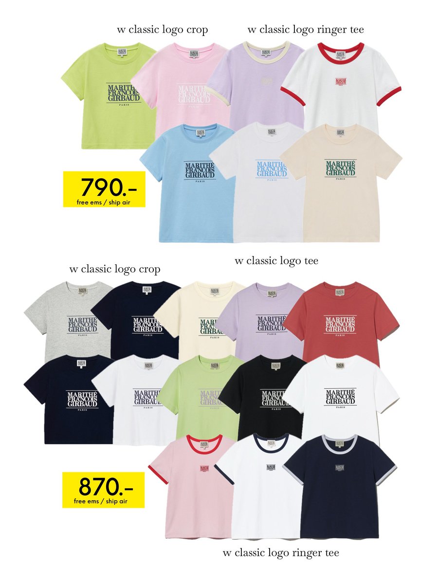 Aom_bf's tweet photo. marithe (w) classic logo tee / crop / ringer tee sale up to 50% 👕❤️‍🔥 ราคาจะแยกตามสีและรุ่นในรูปเลยนะคะ ราคาในรูปรวมส่ง ems ส่งแอร์ค่า 🛩️💨 https://t.co/3d51TLK0Sv