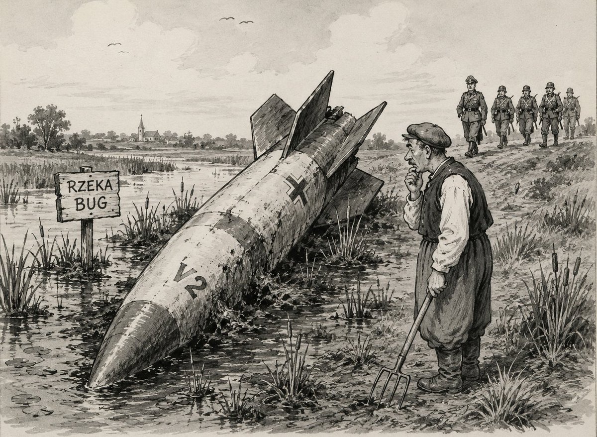 guywalters's tweet photo. What would you do if were bimbling along in Poland in 1944 and found an entire V2 in a marsh? Leave it alone? Hide it before the Germans arrived? Or spirit it away to Britain? Found out what really happened in my new @HoZ_Books book coming out Thursday, Stealing Hitler's Rocket! https://t.co/NRWXDHyrVl