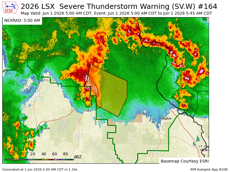 HFitzpatrickWX's tweet photo. LSX issues Severe Thunderstorm Warning [wind: 60 MPH (RADAR INDICATED), hail: 1.50 IN (RADAR INDICATED)] for Crawford, Franklin, Gasconade, Osage, Washington [MO] till 5:45 AM CDT https://t.co/gLQAvEjcwT https://t.co/1X7mJZCVXm
