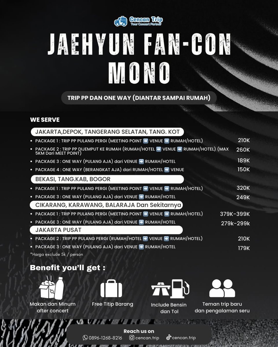 cencantrip's tweet photo. [OPEN TRIP JAEHYUN MONK FANCON cover all jabodetabek CIKARANG KARAWANG]

💖 menggunakan mobil pribadi kapasitas 6 orang

✔️ PULANG SAMPE DEPAN RUMAH HOTEL STASIUN BANDARA KOS APARTEMEN

Include:
🍛Makan minum
🧳Bisa titip barang
🧑‍💼👩‍💼teman trip dan pengalaman seru
⛽️include toll dan bensin

Boleh dm untuk tanya-tanya ya🤗