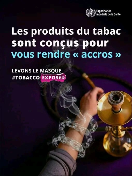 JeanJackOdg's tweet photo. Aujourd'hui, c'est la #JournéeMondialeSansTabac 🚭

Les produits du tabac et à base de nicotine peuvent sembler attrayants, mais leurs effets néfastes sont bien réels.

#TobaccoExposed
#EnsembleContrelaSeduction
#JeunesseResponsable
#Programme_VNU https://t.co/pT176VQxPI