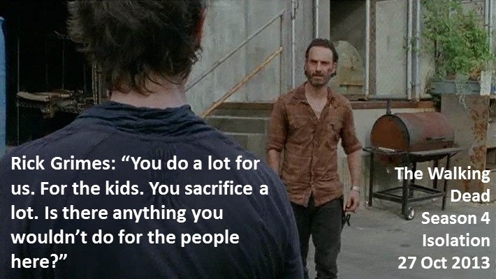 DoctorDoubleTap's tweet photo. Rick Grimes: You do a lot for us. For the kids. You sacrifice a lot. Is there anything you wouldn’t do for the people here?
#TheWalkingDead
Season 4
#Isolation
27 Oct 2013
#TWD, #TWDU
Sheriff's Department
Kentucky
Atlanta Camp, CDC, Farm & Prison Siege Survivor
Andrew Lincoln https://t.co/jQmsBJB8vM