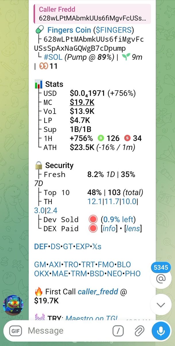 caller__fredd's tweet photo. 3.3x on my TG call on $FINGERS

Early ca always on TG group 

Join our VIP group to get early alpha calls on trending memecoins before they take off 

628wLPtMAbmkUUs6fiMgvFcUSsSpAxNaGQWgB7cDpump

Dm now let's get you started 

#memecoin1000x #solana #degen #memecoin https://t.co/66GaPGrnc8