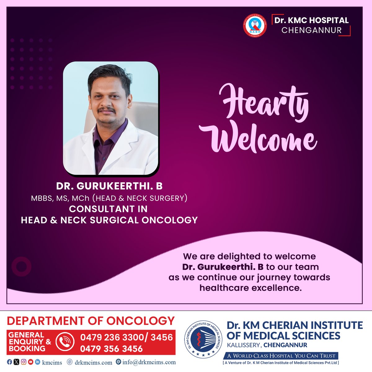 kmcims's tweet photo. Hearty Welcome!

#Neurosurgeon #Neurosurgery #Neuroscience #KMCIMS #KMCHospitalChengannur https://t.co/oXOfXltutK