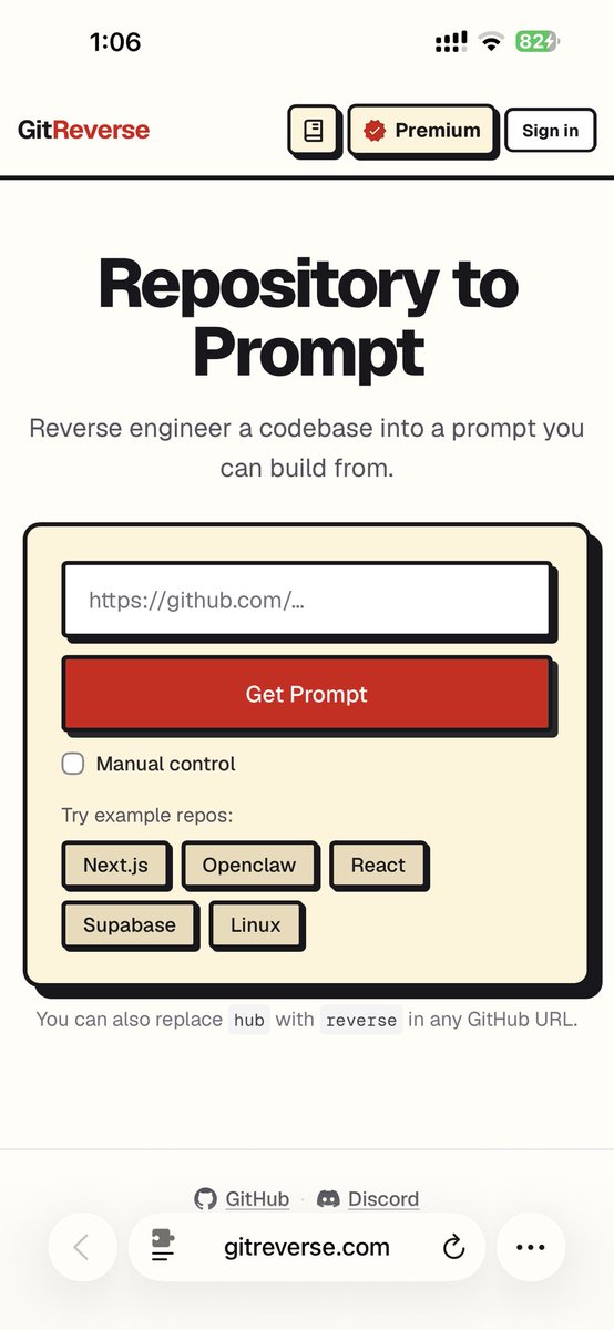 TechBit_M's tweet photo. أداة رهيبة اسمها GitReverse 

تعطيها رابط أي مشروع على GitHub وتحوله إلى Prompt يشرح الفكرة والمتطلبات التي بُني بها المشروع 

فقط استبدل https://t.co/jUnG17jbK1 بـ https://t.co/QWR1Og8Ma6 داخل الرابط ويتم تحويل المشروع مباشرة 

بدل من البحث في آلاف الأسطر البرمجية، تحصل على وصف واضح للمشروع خلال ثوانٍ.