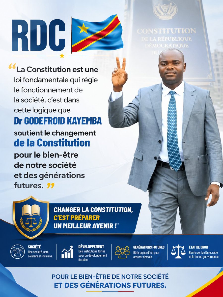 PachellyPatrick's tweet photo. RDC,La Constitution est une loi fondamentale qui régit le fonctionnement de la société, c’est dans cette logique que Dr @godefroid072 cadre de l'#UDPS_TSHISEKEDI  soutient le changement de la Constitution.
@Presidence_RDC @PrimatureRDC 
@Ecritureplus @AugustinKabuyaT https://t.co/YpYiMI9a6b