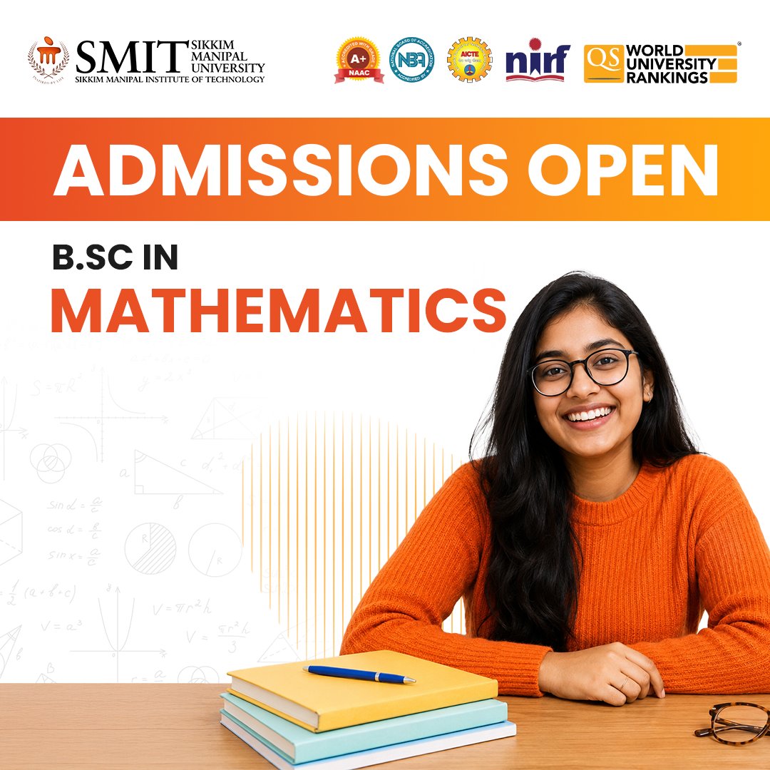smitmanipal's tweet photo. 📐✨ Admissions Open – https://t.co/Bzt5s9G01U Mathematics at SMIT!

Unlock the power of numbers, logic, and problem-solving with https://t.co/Bzt5s9G01U Mathematics at SMIT. Build a strong analytical foundation, develop critical thinking skills.

@manipal_sikkim https://t.co/U1vTsrVeNL