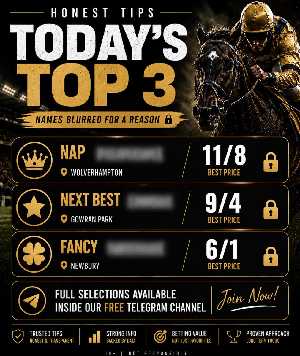 HonestTipss's tweet photo. 📢 Morning All!

👑 NAP
⭐️ Next Best
🍀 Fancy

All posted inside our FREE Telegram channel 🔥

We’ll be posting 1 FREE TIP on X later today after yesterday’s 13/8 winner 👀💰

👇 FREE Telegram below
📲 https://t.co/APZBkgw4na

#HorseRacing #RacingTwitter #NAP https://t.co/OIXoDqbJ5t