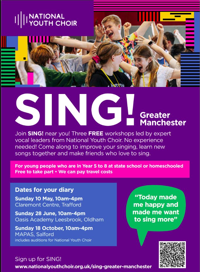 OAClarksfield's tweet photo. 🎤 Love singing? Don’t miss this amazing FREE opportunity at Oasis Academy Leesbrook! 🎶

As part of the Oasis family of academies, we’re excited to invite students to take part in SING! Greater Manchester – with a special workshop hosted at Oasis Academy Leesbrook (Oldham). https://t.co/BjfDYXq3ad