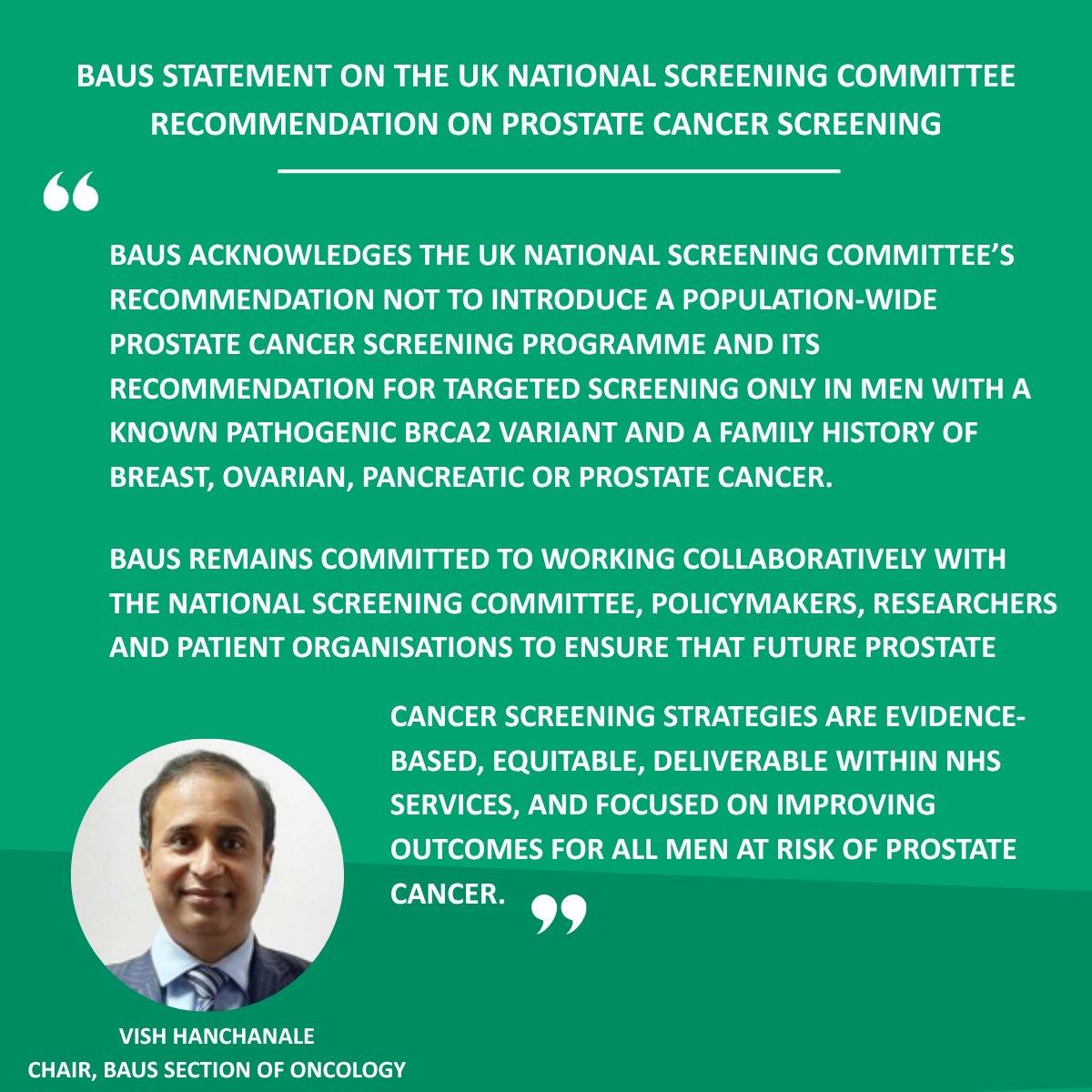 BAUSurology's tweet photo. 🗣️ BAUS Statement on the UK National Screening Committee Recommendation on Prostate Cancer Screening

▶️ Read our full statement here: https://t.co/em0RS6Ukro https://t.co/NUAtY4gDMz