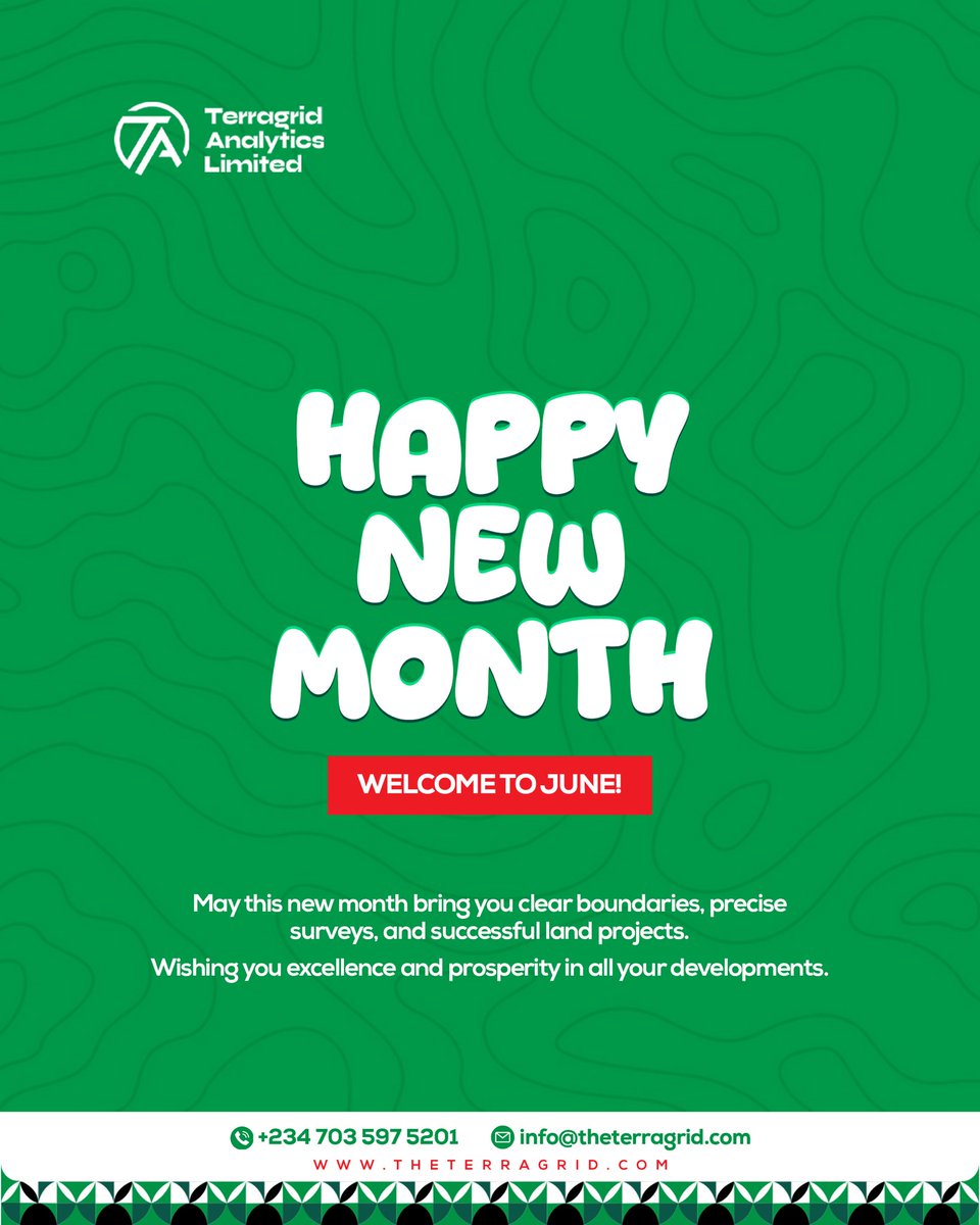 terragrid's tweet photo. New month, new milestones. 🗺️

As we step into June, it’s time to lay the groundwork for bigger achievements. At Terragrid Analytics Limited, we are ready to help you navigate your land projects with clear boundaries and precise surveys. https://t.co/miSZVLzzWf