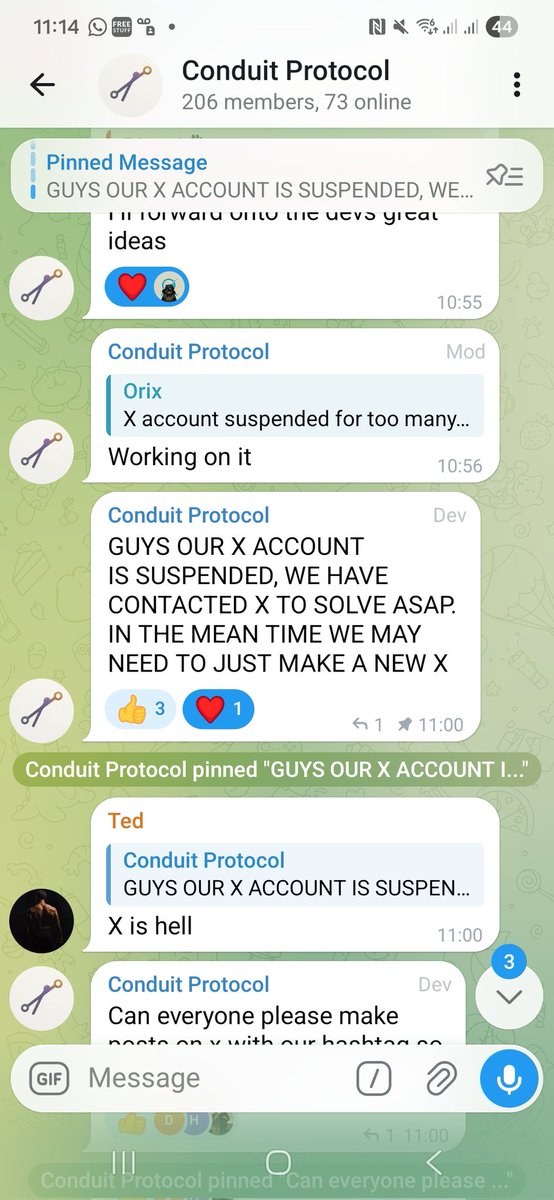 biggzi's tweet photo. @ConduitOS X account has been suspended. But do not panic its just Elon playing dictator again.

All is good in the world of $CONDUIT https://t.co/MoU71Gb6SS