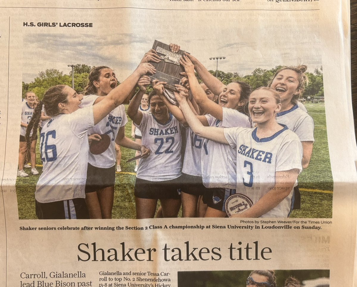 joepollo17's tweet photo. It’s great to see our girls recognized for all their success in the section and winning the championship. And so happy our seniors our on the front page with the plaque. 🏆🦬🥍 https://t.co/eADly97UAL