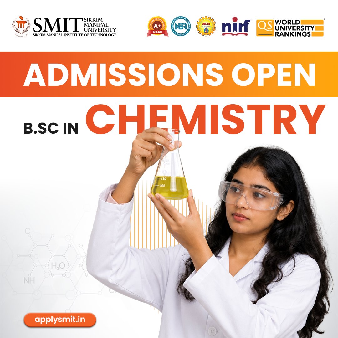 smitmanipal's tweet photo. https://t.co/Bzt5s9G01U Chemistry

 Admissions Open – https://t.co/Bzt5s9G01U Chemistry at SMIT!

Discover the science behind everyday innovations and explore the fascinating world of molecules, materials, and chemical reactions. 

👉 Apply Now: https://t.co/dOJGP3ybeC https://t.co/cVPHk5ela4