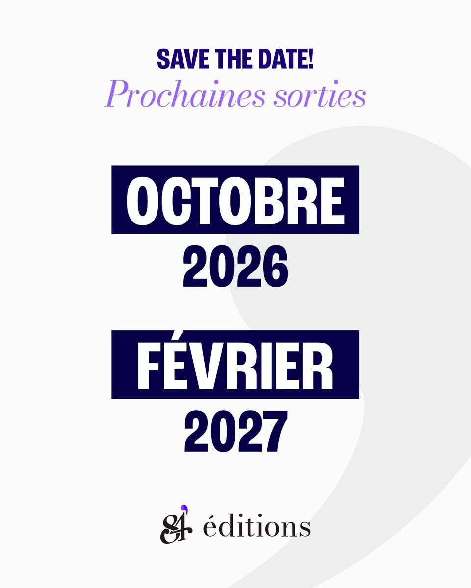 84editions's tweet photo. Nous sommes très heureux de vous annoncer la date de parution de nos deux premiers romans. Ils sortiront en octobre 2026 et en février 2027. https://t.co/BjnZ3BmgaM