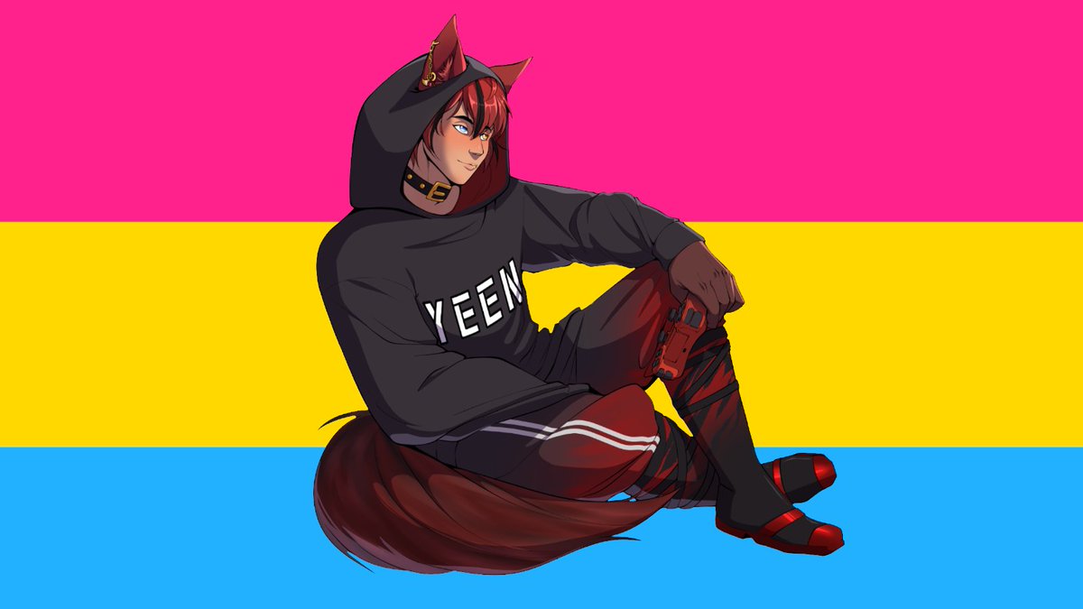 Jagi_VT's tweet photo. Happy Pride! From your friendly neighbourhood Hyena powered by pure pan power! WOOO! 🧡 https://t.co/griAhd5cec