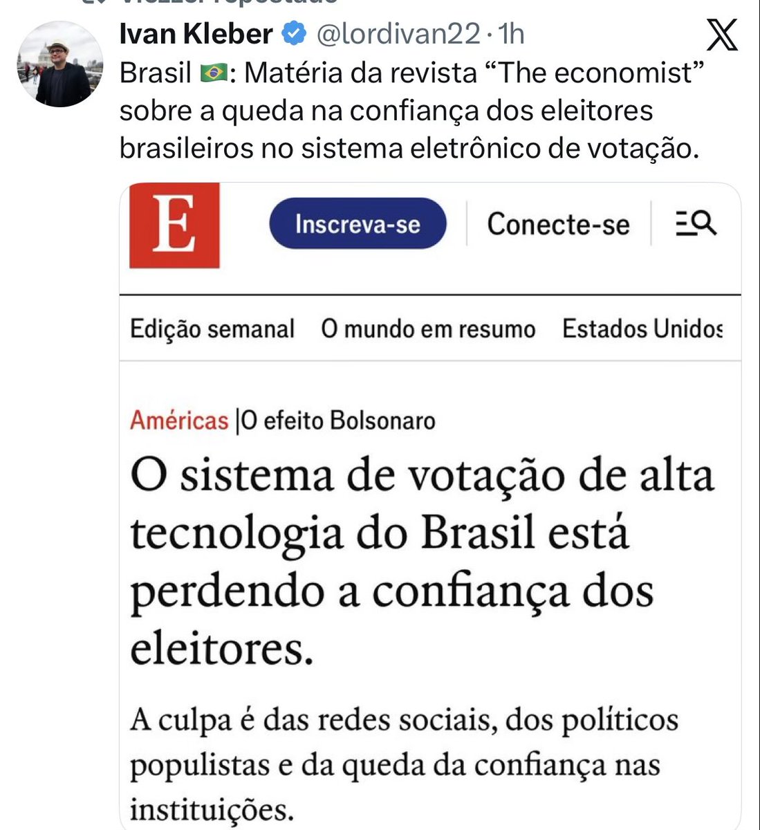 fabiolopes_38's tweet photo. Multa de 22 milhões na The economist ? Agora eu quero ver colocarem a tal revista no “inquérito das fakes News” . https://t.co/ghTJB0PojR