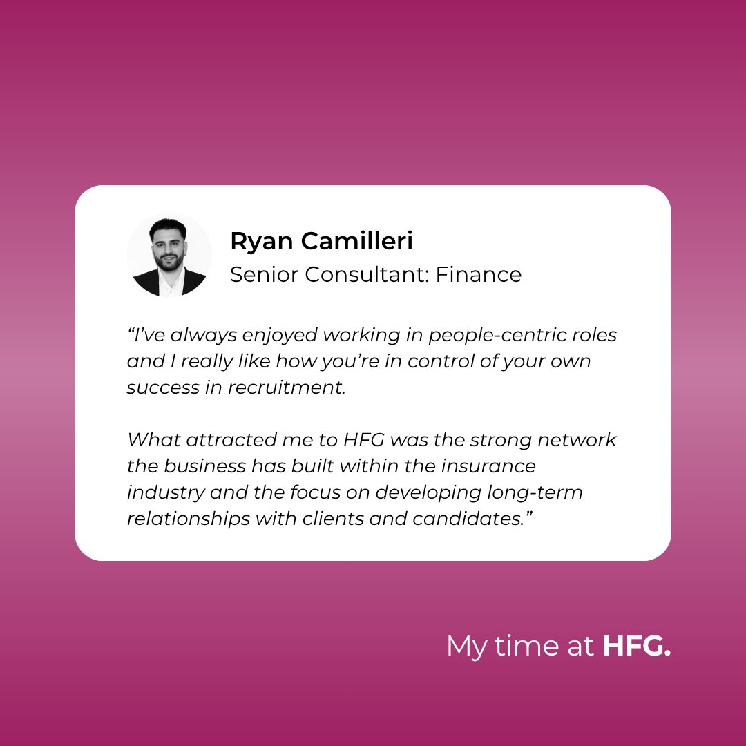 HFGInsuranceRec's tweet photo. My Time at HFG - featuring Ryan Camilleri! 🎙️

We caught up with Ryan to hear about his journey into recruitment, what attracted him to HFG &amp; the biggest lessons he's learned since joining.

His story: https://t.co/ElIFECijdm

Careers at HFG? https://t.co/t90kIbfGli

#HFGroup https://t.co/Ie7Vt7PfTZ