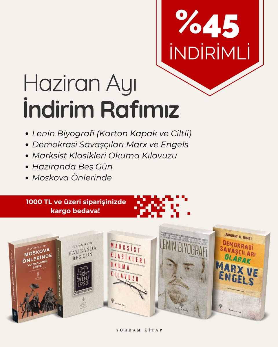 YordamKitap's tweet photo. Haziran Ayı İndirim Rafımız:
🔻Lenin Biyografi (Ciltli ve Karton Kapaklı)
🔻Demokrasi Savaşçıları Marx ve Engels
🔻Marksist Klasikleri Okuma Kılavuzu
🔻Haziranda Beş Gün
🔻Moskova Önlerinde
İndirim rafımızda yer alan her bir kitabımızı, Haziran ayı boyunca %45 indirimle edinebilirsiniz.
https://t.co/RQP2bbu9wk
