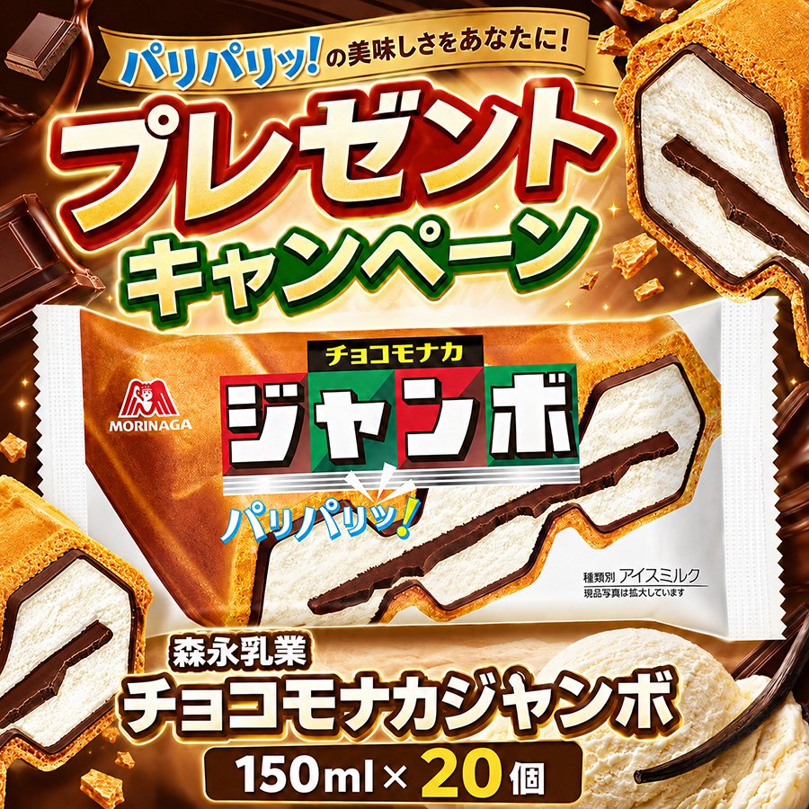 DODOMI_'s tweet photo. 🍨#プレゼントキャンペーン  🍨
⏰〆切：6/3  あと2日

森永乳業 チョコモナカジャンボ ×2⃣0⃣個🍫🍦を
抽選で5名様に🎁

なめらかなバニラアイスとチョコの組み合わせ😍

🙌応募方法
① 本アカウントをフォロー
② この投稿をリポスト

#アイス 
#プレゼント企画
#その場で当たる
#キャンペーン実施中 https://t.co/pmZxJklMVv