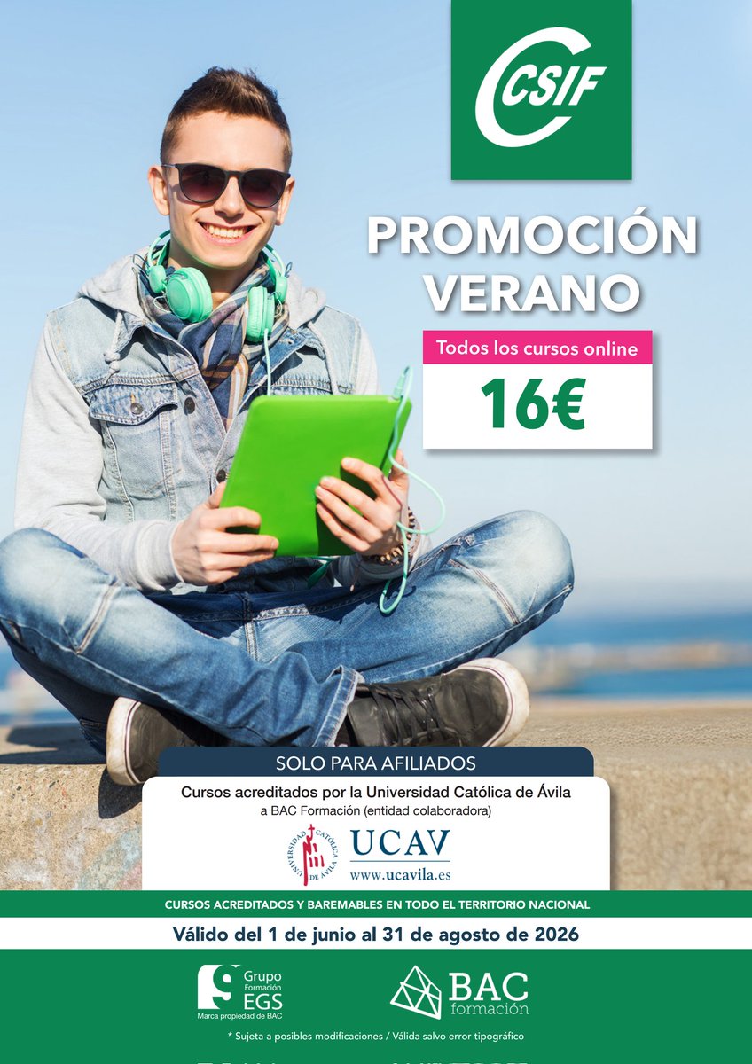 CSIFSanidadNaci's tweet photo. CSIF Sanidad recuerda que ya está disponible esta promoción especial de verano, con cursos acreditados y baremables en todo el territorio nacional.

🔗 Formación:
https://t.co/HxsIlRtgR0

📲 Redes Sociales:
https://t.co/skYXnUBrEZ https://t.co/569o2AA2Un
