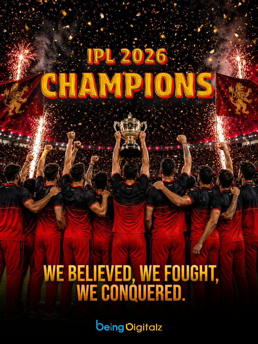 beingdigitalz's tweet photo. Congratulations RCB on Lifting the IPL Trophy Once Again! ❤️🏆

From dreamers to champions once more, the Red Army has done it again. Back-to-back glory, unwavering passion, and a legacy that keeps growing. 👑❤️

#BeingDigitalz #PlayBold #rcb #ipl2026 #Champions https://t.co/16msjj4e4V