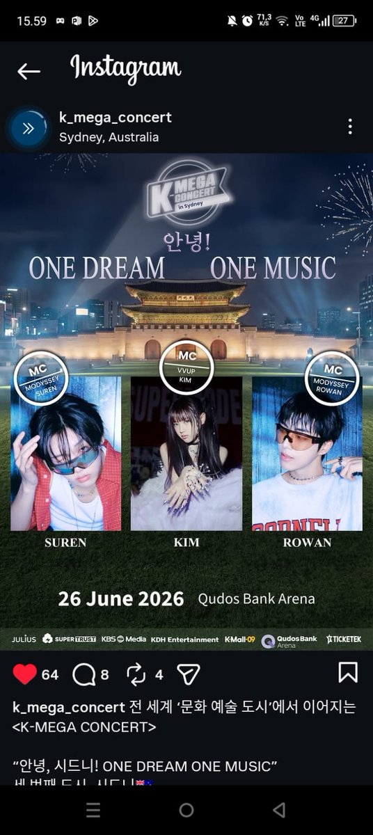 zelnutyareu's tweet photo. Kim VVUP has been chosen to be the MC again at the Kmega Concert Sydney, and with Suren, Rowan from Modyssey 

#KIM #VVUP #비비업 https://t.co/Nzz7y5yNWT