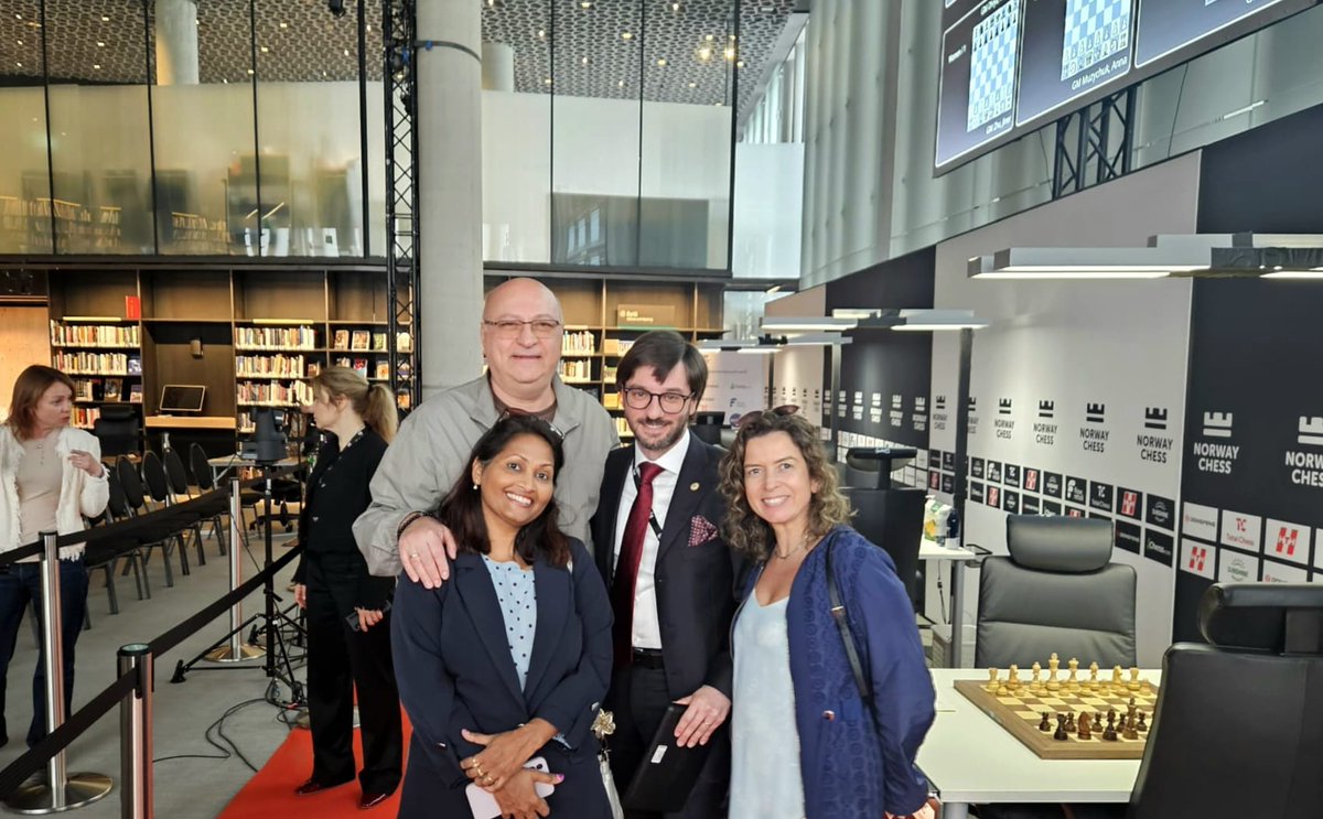 ecu2030's tweet photo. Happy New Month! Wishing you a June full of new opportunities and good news!

Zurab Azmaiparashvili, joined by the ECU 2030 team members Lasse Ostebo Lovik and Prabitha Urwiler, visited Norway Chess – one of the world’s most prestigious and elite chess tournaments.

The main items in the meetings agenda were the cooperation between European elite tournaments, the European Super League, and expanding social and educational chess initiatives across Europe.
Read more: https://t.co/N8k0EXPEKf

Photos @ Norway Chess/ Michal Walusza & Prabitha Urwiler